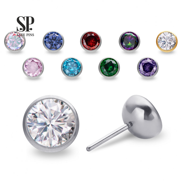 Hemisphere top (Threadless) with CZ crystals