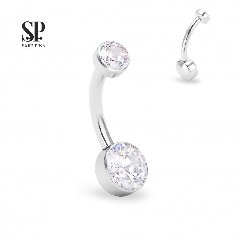 Internal double banana with Crystal CZ disc 4/6 mm Platinum PVD