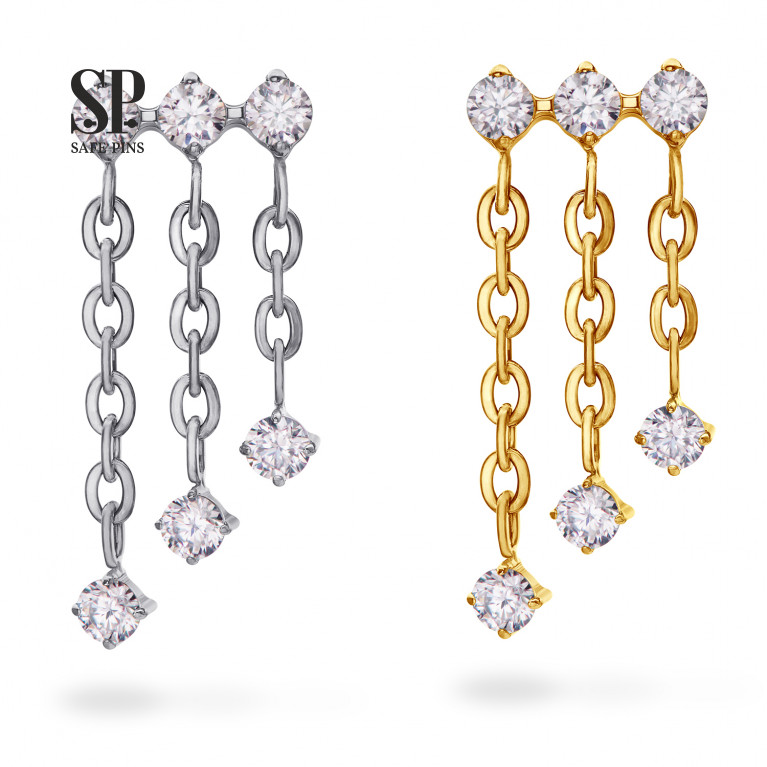 Dangle top with Clear CZ (Triple Prong Chain)