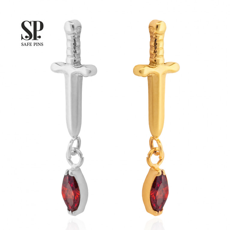 Dagger Dangle Top with Single Marquise Garnet CZ