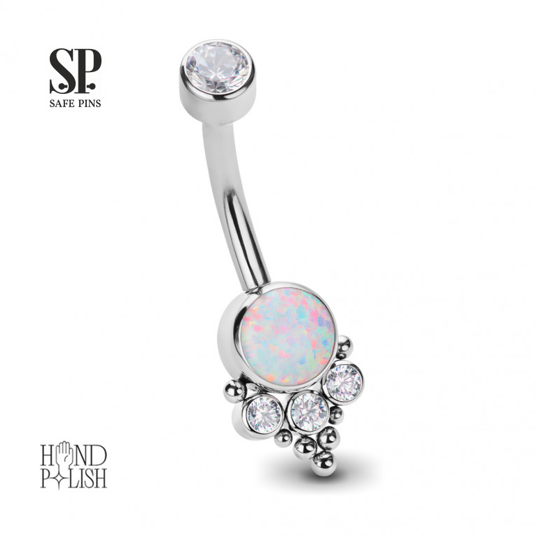 Internal double banana with White Opal and set Clear CZ (HP)