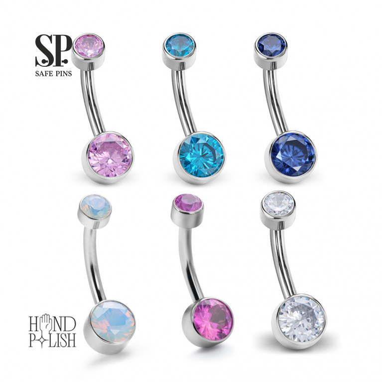 Internal double banana with Crystal CZ disc 4/6 mm