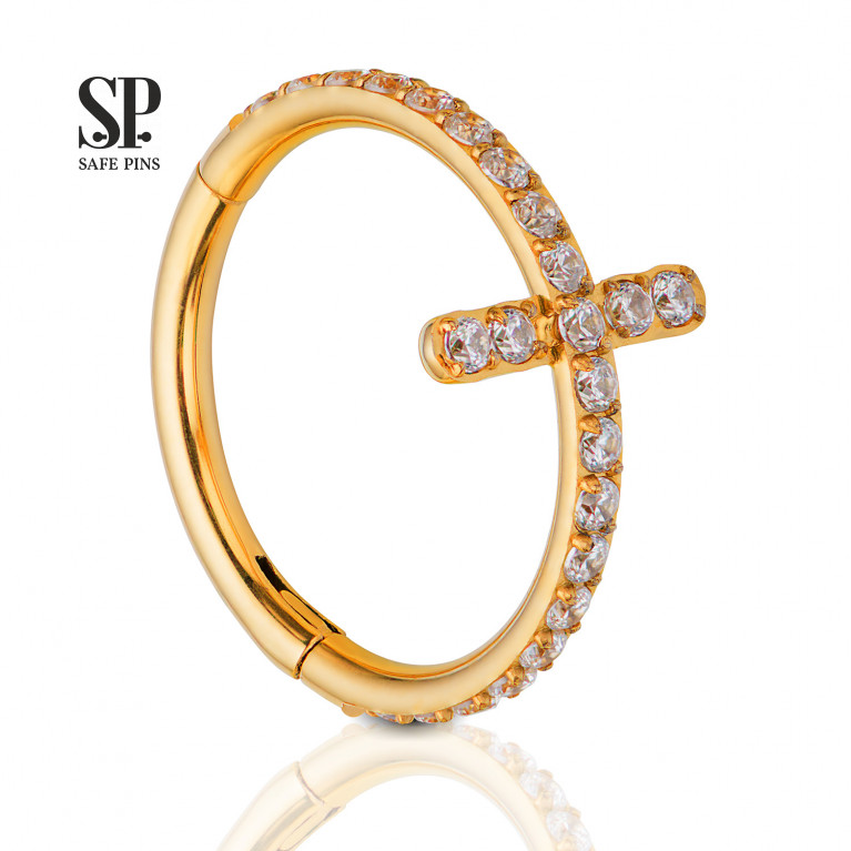 Hinged Segment Сlicker Cross with Clear CZ (Gold PVD)
