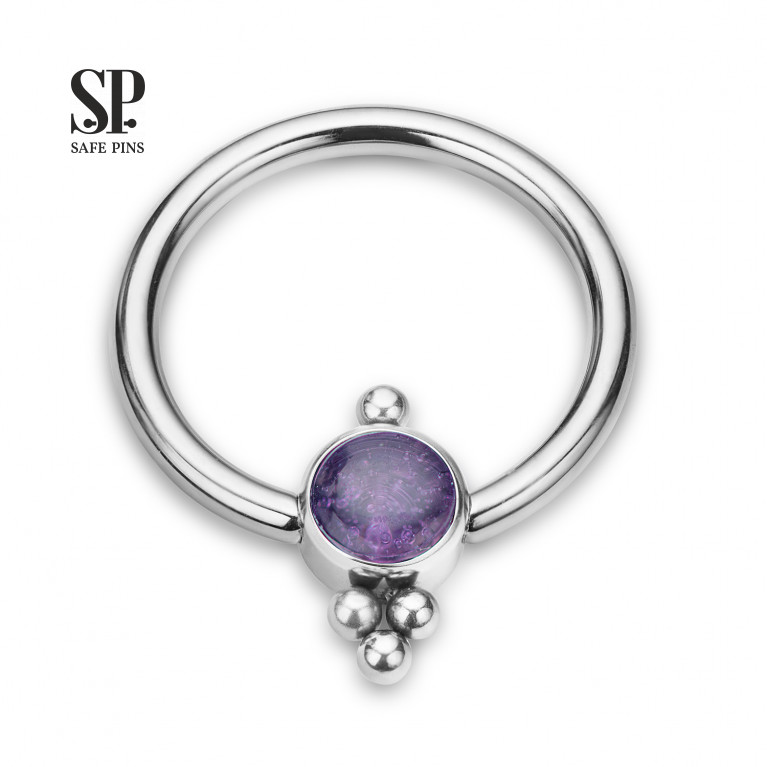 BCR ring with Amethyst disc and bubbles