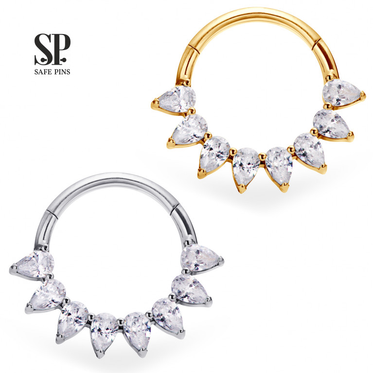 Hinged Segment Сlicker Pears with Clear CZ