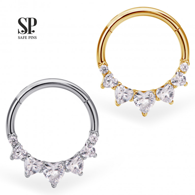 Hinged Segment Сlicker Hearts with Clear CZ