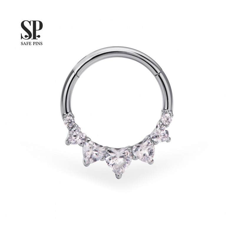 Hinged Segment Сlicker Hearts with Clear CZ