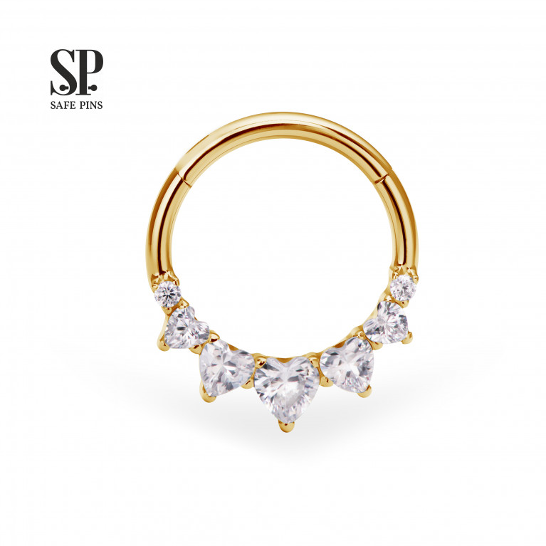 Hinged Segment Сlicker Hearts with Clear CZ