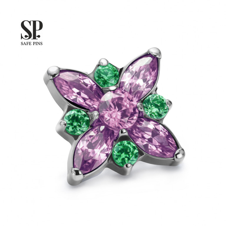 Marquise Flower top with Rose/Emerald CZ
