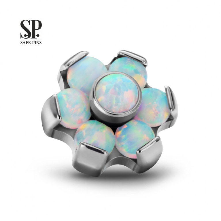 Opal Flower top with white opals (OP17)