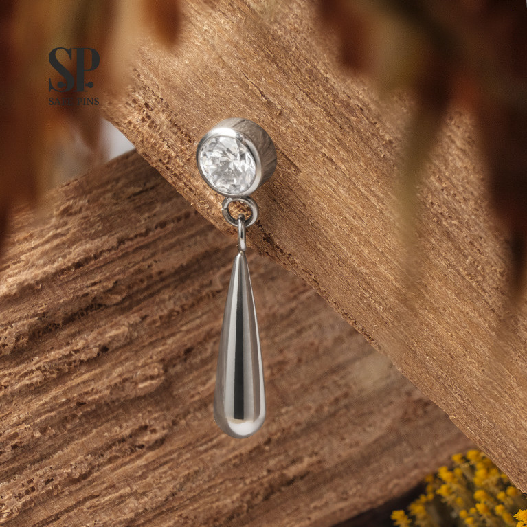 Dangle top with Clear CZ (Long Drop)