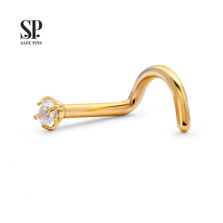 Prong nose stud with crystal Clear CZ (Gold PVD)