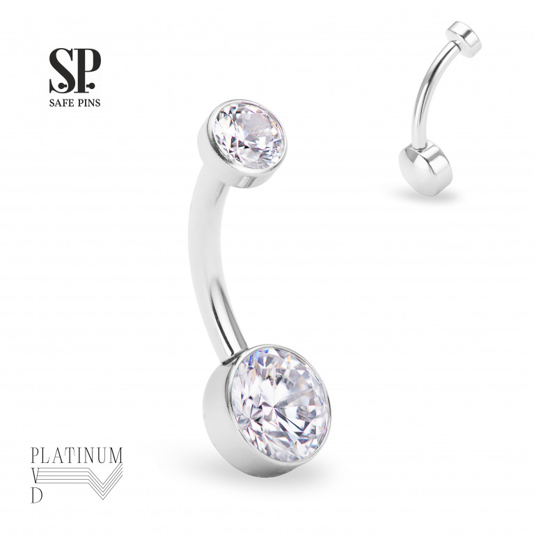 Internal double banana with Crystal CZ disc 4/6 mm Platinum PVD